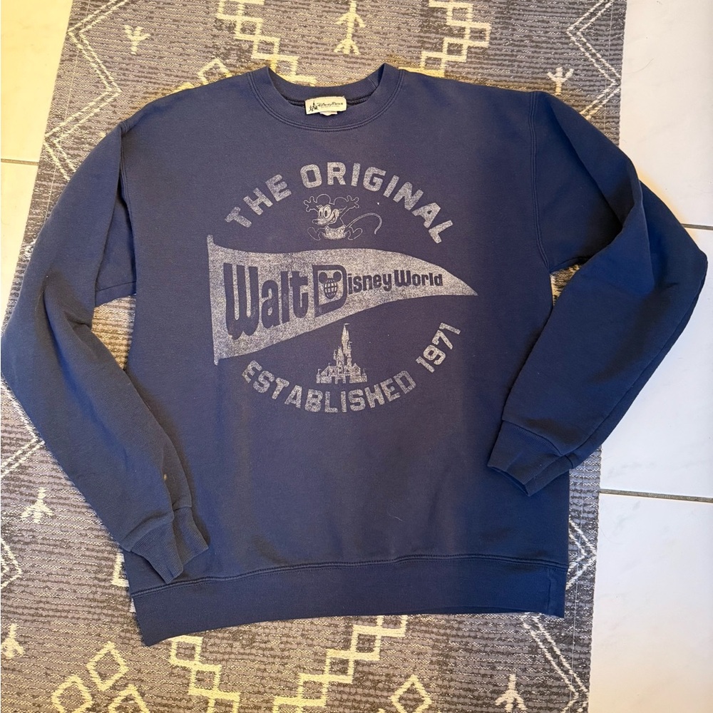 Walt Disney World Original Vintage Graphic Mickey Mouse Crewneck Sweatshirt Navy